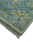 Beige and Blue Hand Knotted Oushak Custom Made wool Rug