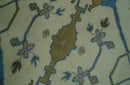 Beige and Blue Hand Knotted Oushak Custom Made wool Rug