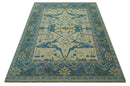 Beige and Blue Hand Knotted Oushak Custom Made wool Rug