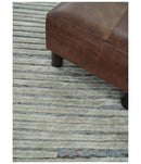 Beige and Blue Handmade 8x10 Wool and Silk Area Rug