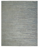 Modern Beige and Gray Striped Hand Tufted Wool Silk Area Rug 8x10