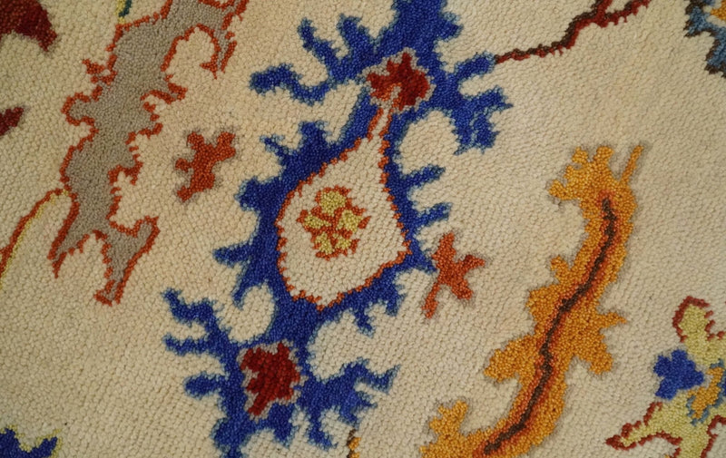 Vibrant Colorful Beige, Blue and Brown Traditional Oushak Hand Knotted Custom made Wool Area Rug