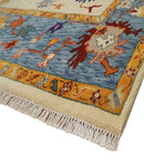 Wool Hand Knotted Area Rug Beige Blue Brown Traditional Oushak by The Rug Decor