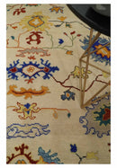 Wool Hand Knotted Area Rug Beige Blue Brown Traditional Oushak by The Rug Decor