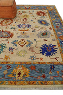 Wool Hand Knotted Area Rug Beige Blue Brown Traditional Oushak by The Rug Decor