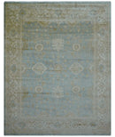 Beige And Blue Traditional Oushak Design 12x15 Hand Knotted Wool Rug