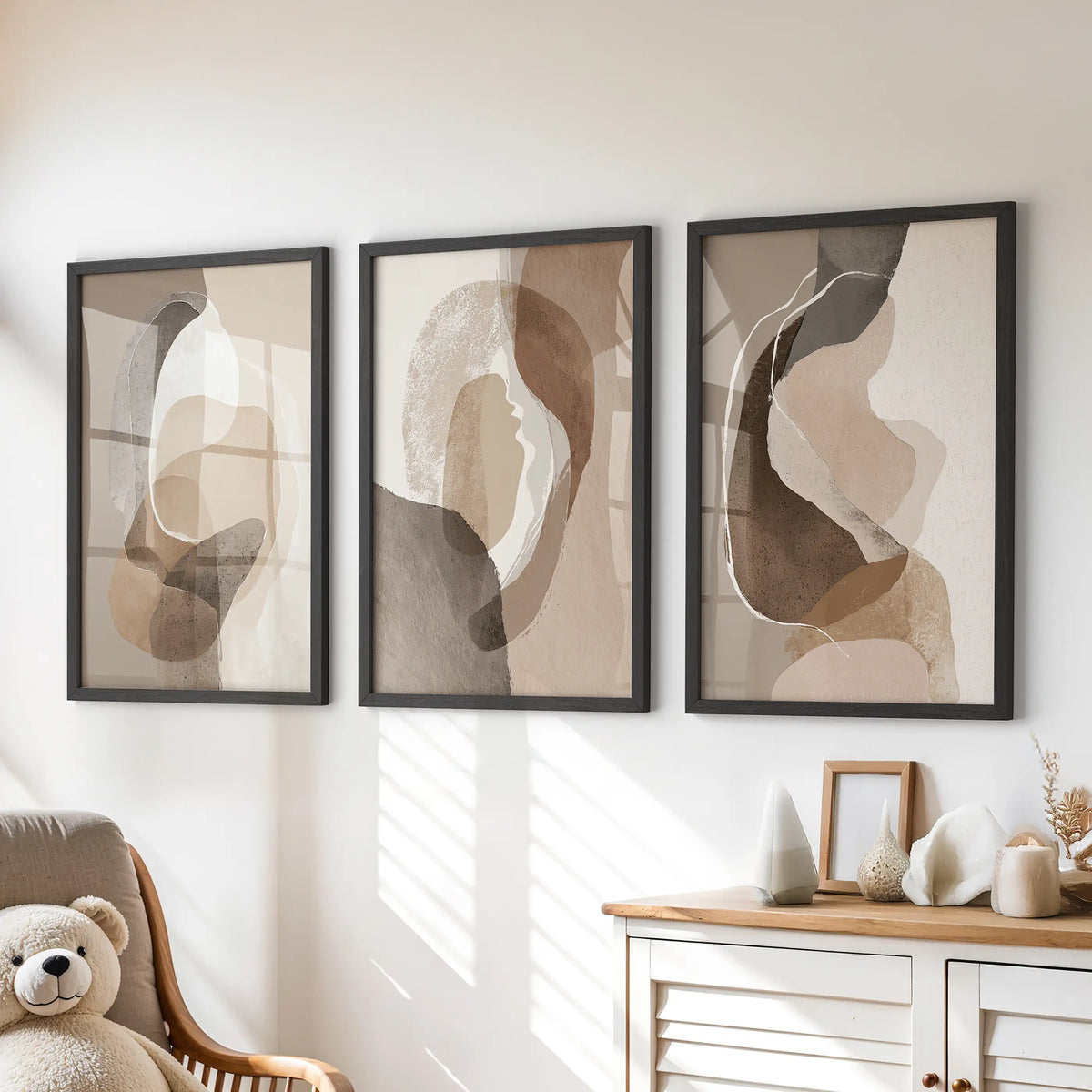 Neutral Abstract Wall Art Set of 3. Modern Earth Tone Prints, photo 2 of 19