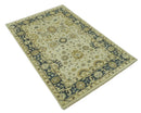 Beige and Charcoal 6x9 Hand Knotted Traditional Oriental Oushak wool area rug by The Rug Decor