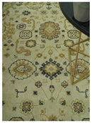 Beige and Charcoal 6x9 Hand Knotted Traditional Oriental Oushak wool area rug by The Rug Decor