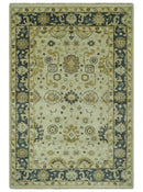 Beige and Charcoal 6x9 Hand Knotted Traditional Oriental Oushak wool area rug by The Rug Decor