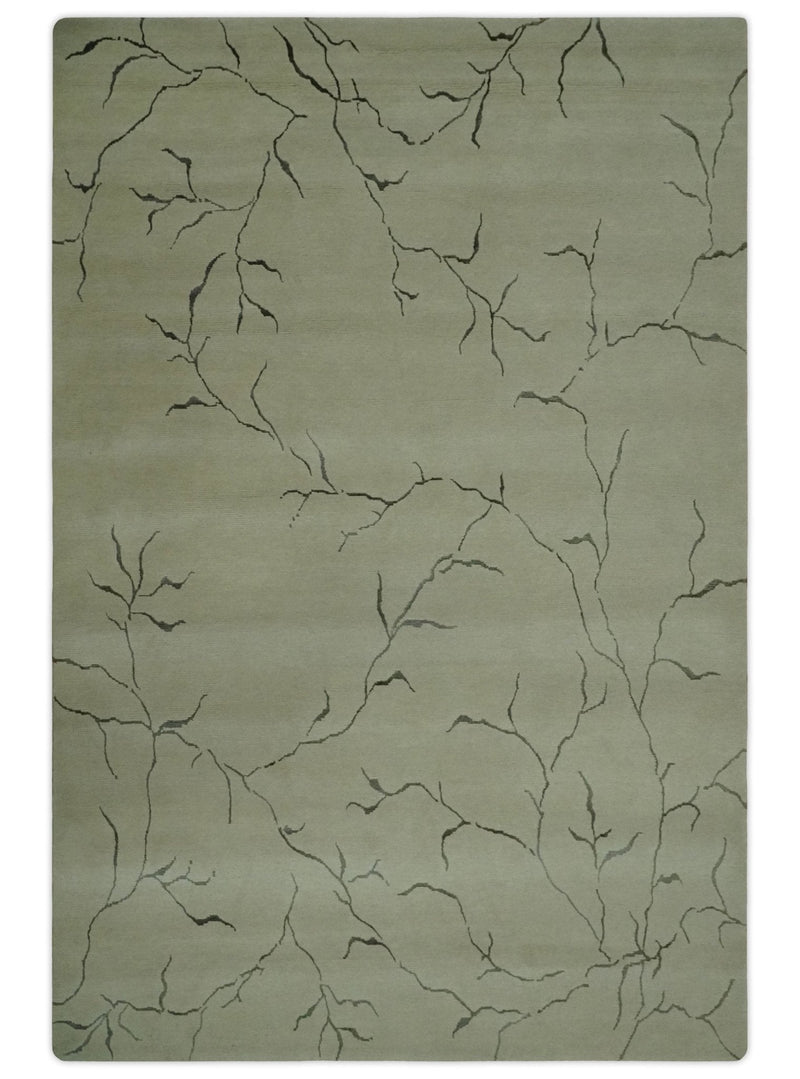 Beige and Charcoal Hand loom Crack Design 6x9 wool and Art Silk Area Rug