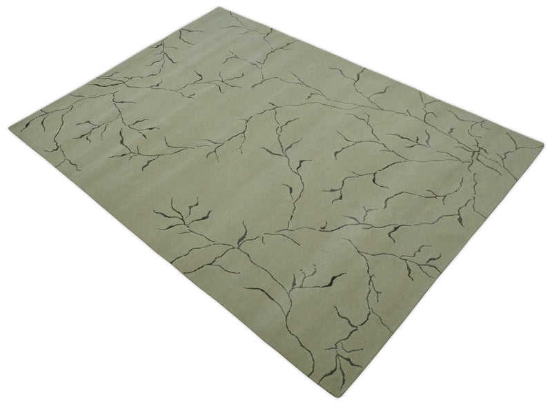 Beige and Charcoal Hand loom Crack Design 6x9 wool and Art Silk Area Rug