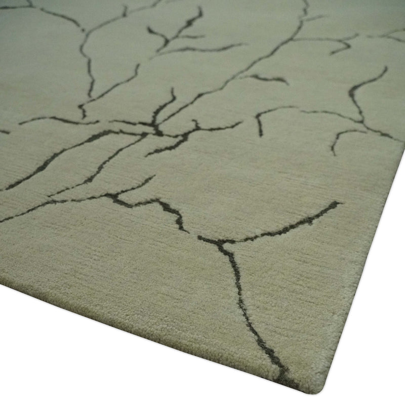 Beige and Charcoal Hand loom Crack Design 6x9 wool and Art Silk Area Rug