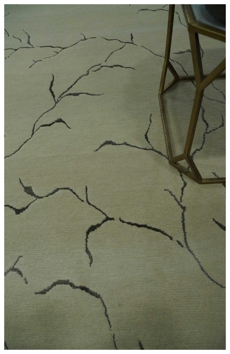 Beige and Charcoal Hand loom Crack Design 6x9 wool and Art Silk Area Rug