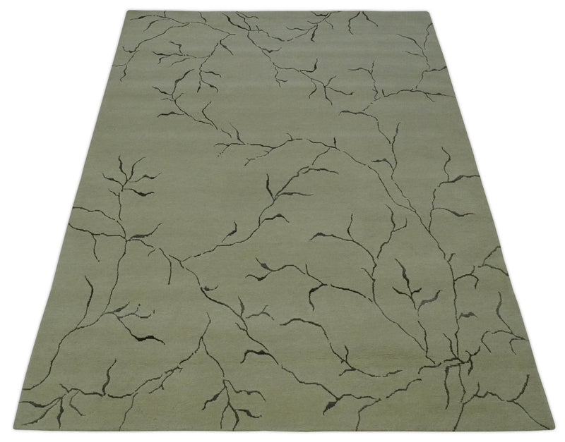 Beige and Charcoal Hand loom Crack Design 6x9 wool and Art Silk Area Rug