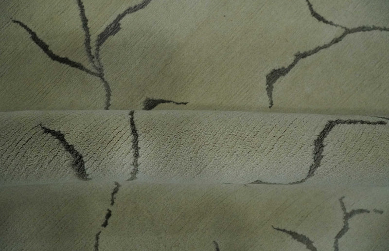 Beige and Charcoal Hand loom Crack Design 6x9 wool and Art Silk Area Rug