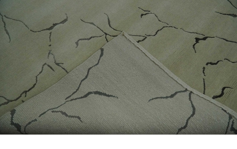 Beige and Charcoal Hand loom Crack Design 6x9 wool and Art Silk Area Rug