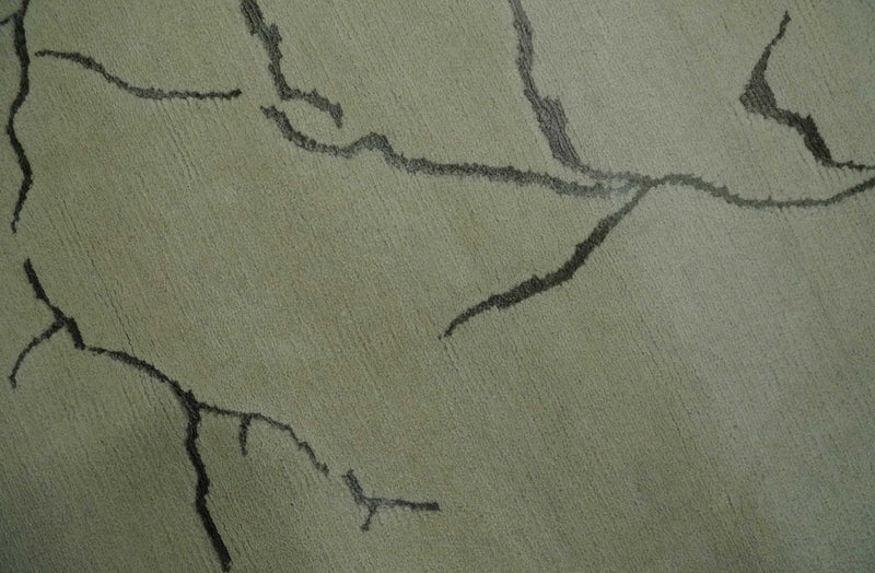 Beige and Charcoal Hand loom Crack Design 6x9 wool and Art Silk Area Rug