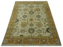 Beige and Gold 8x10 Traditional Oriental Oushak wool Rug by The Rug Decor