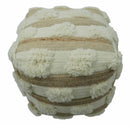 Beige and Ivory Geometrical Stripes Design Fringed wool and jute Pouf