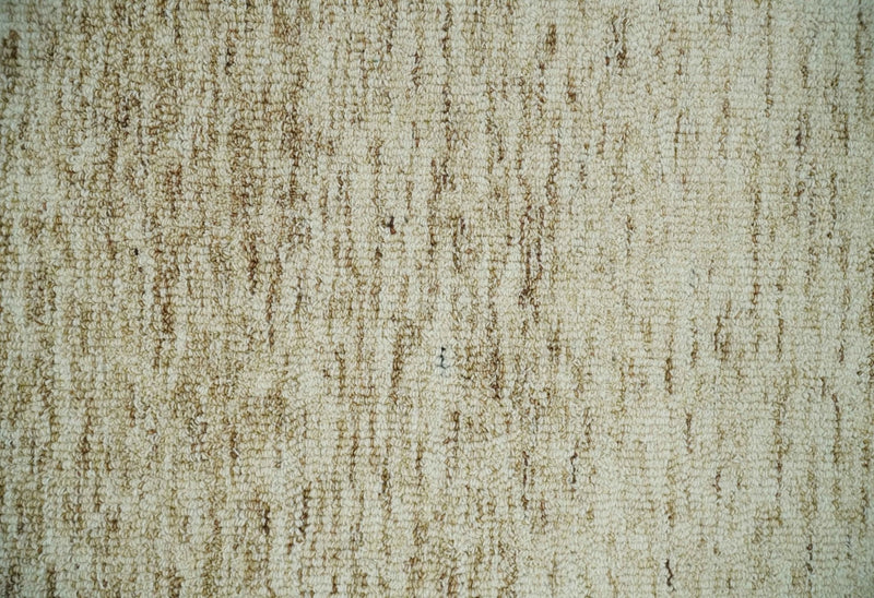 Beige and Ivory Shaded Solid Wool Hand Woven Multi Size Rug