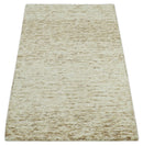 Beige and Ivory Wool Hand Woven Rug - Modern Solid Mixed Pile by The Rug Decor
