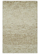 Beige and Ivory Shaded Solid Wool Hand Woven Multi Size Rug