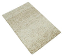 Beige and Ivory Wool Hand Woven Rug - Modern Solid Mixed Pile by The Rug Decor