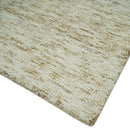 Beige and Ivory Wool Hand Woven Rug - Modern Solid Mixed Pile by The Rug Decor