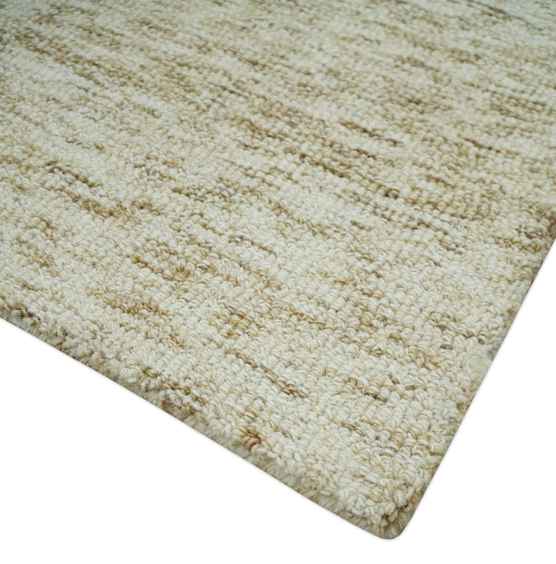 Beige and Ivory Shaded Solid Wool Hand Woven Multi Size Rug