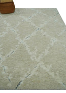 Beige and Ivory Traditional Hand Knotted 8x10 Geometrical Pattern Wool Area Rug by The Rug Decor