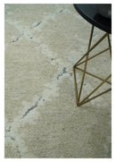 Beige and Ivory Traditional Hand Knotted 8x10 Geometrical Pattern Wool Area Rug by The Rug Decor