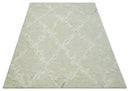 Beige and Ivory Traditional Hand Knotted 8x10 Geometrical Pattern Wool Area Rug by The Rug Decor