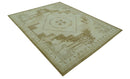 Beige and Olive 8x10 Hand Knotted Traditional Low Pile wool area rug