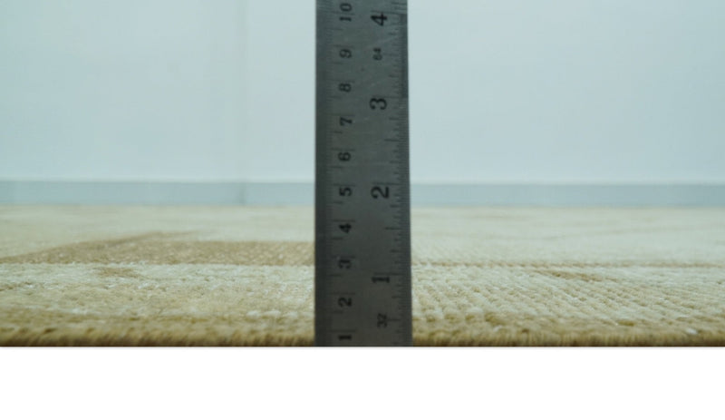 Beige and Olive 8x10 Hand Knotted Traditional Low Pile wool area rug