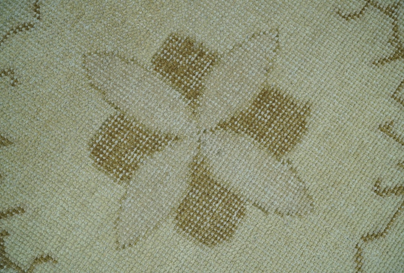 Beige and Olive 8x10 Hand Knotted Traditional Low Pile wool area rug
