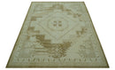 Beige and Olive 8x10 Hand Knotted Traditional Low Pile wool area rug