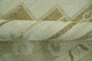 Beige and Olive 8x10 Hand Knotted Traditional Low Pile wool area rug
