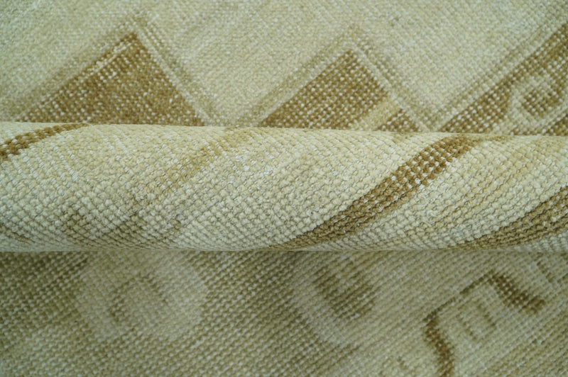 Beige and Olive 8x10 Hand Knotted Traditional Low Pile wool area rug