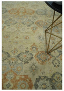 Beige and Rust 8x10 Textured Low Pile Hand Knotted Traditional Wool Area Rug by The Rug Decor