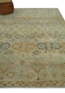 Beige and Rust 8x10 Textured Low Pile Hand Knotted Traditional Wool Area Rug by The Rug Decor