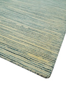 Ivory and Teal Hand Tufted Wool Area Rug Modern Stripes 8x10