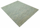 Ivory and Teal Hand Tufted Wool Area Rug Modern Stripes 8x10
