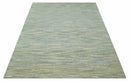 Ivory and Teal Hand Tufted Wool Area Rug Modern Stripes 8x10