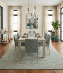 Ivory and Teal Hand Tufted Wool Area Rug Modern Stripes 8x10