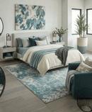 Beige and Teal Modern Abstract Hand Knotted Wool Area Rug 8x10