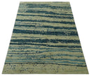 Beige and Teal Modern stripes Design Hand Knotted 5x7 wool Area Rug