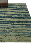 Beige and Teal Modern stripes Design Hand Knotted 5x7 wool Area Rug