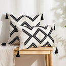 Beige and white geometric embroidery tassel cushion cover living room by Decorbites