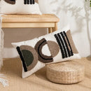 Beige and white geometric embroidery tassel cushion cover living room by Decorbites